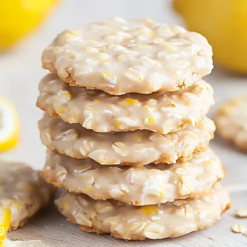 Lemon oatmeal no-bake cookies on a plate, easy 3-ingredient summer treat